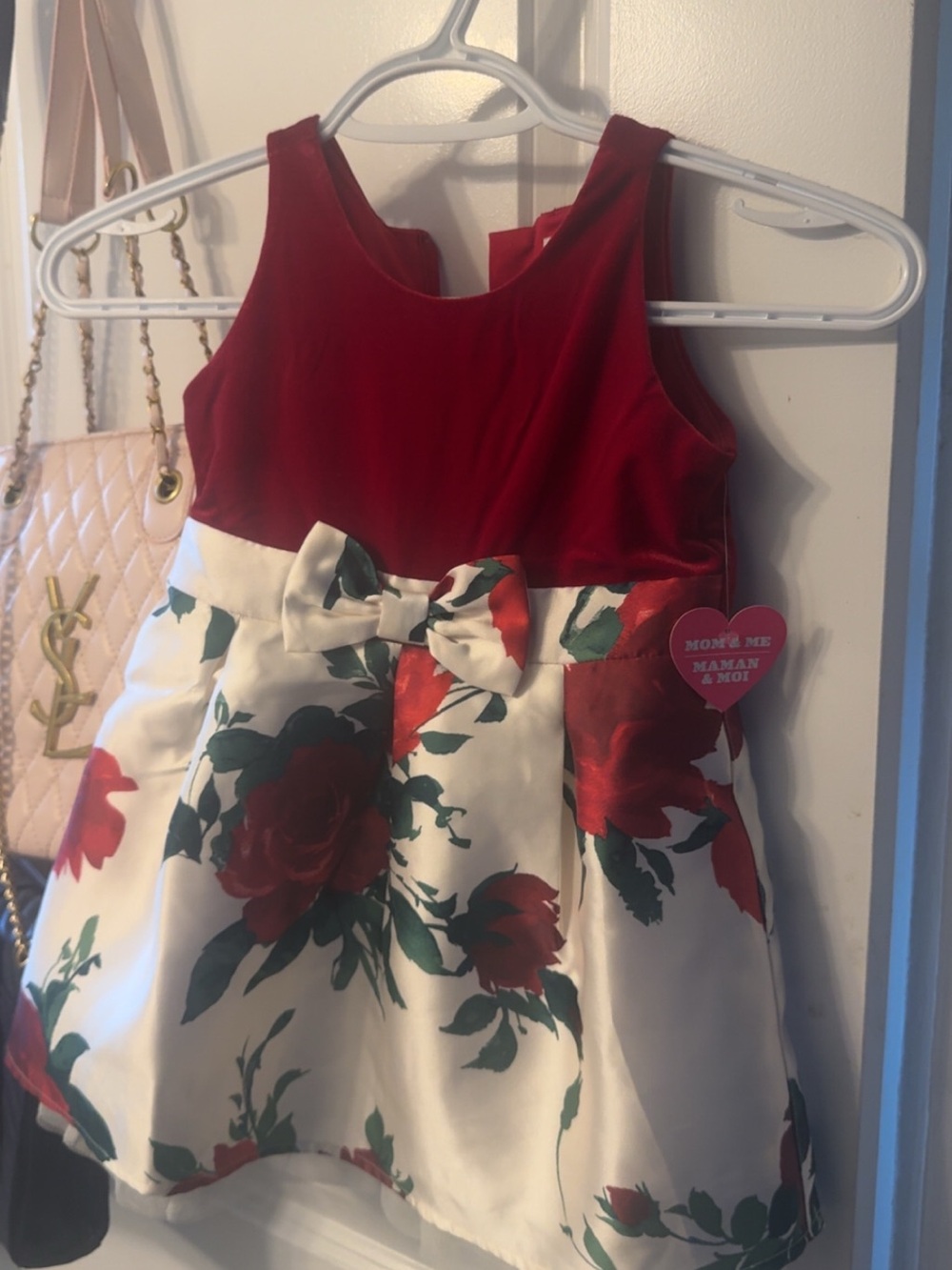 Red & White Floral Bow Kids Dress 2T